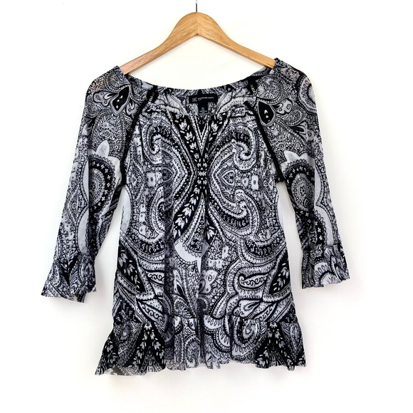 Y2K Womens M Sheer Paisley Mesh Ruffle Blouse Whimsical Fairy Grunge Festival - Picture 7 of 12